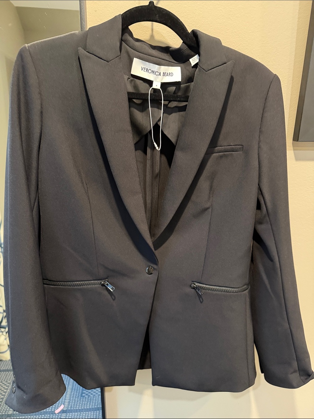 Veronica Beard Black Tailored Blazer with Zip Pockets